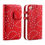 Wholesale iPhone 4S 4 Diamond Flip Leather Wallet Case (Red)